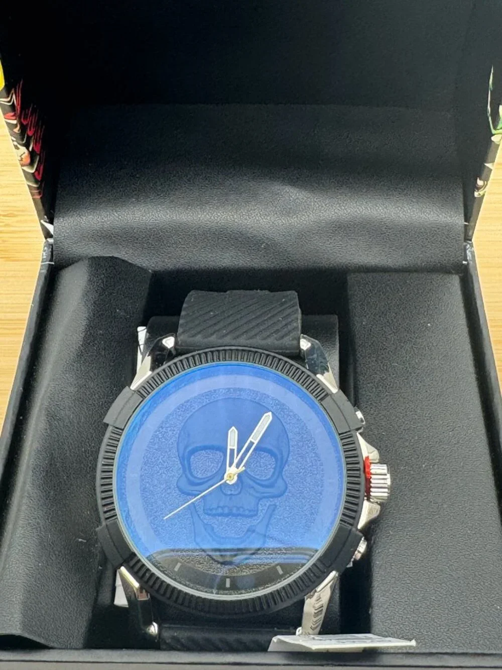 Ed Hardy Men's Black Skull Dial Watch Black Silicone Strap